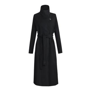 MEDECOO/墨蒂珂2024冬季新款斜门襟立领系带羊毛大衣外套MID20344