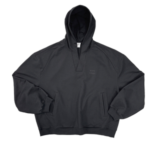 Aurocean V领学院连帽卫衣 440克重磅纯棉宽短廓形黑色帽衫