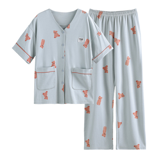 芬腾可安睡衣女款2026新款夏季纯棉女士短袖长裤大码盈家居服夏天