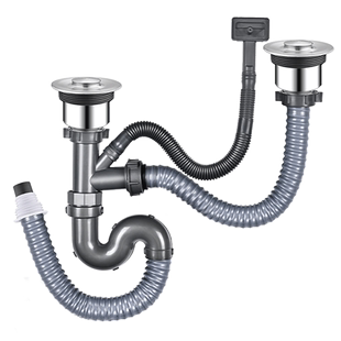 淘菜洗菜盆下水器配件厨房双槽洗碗池洗手台盆排水管道套装全三通