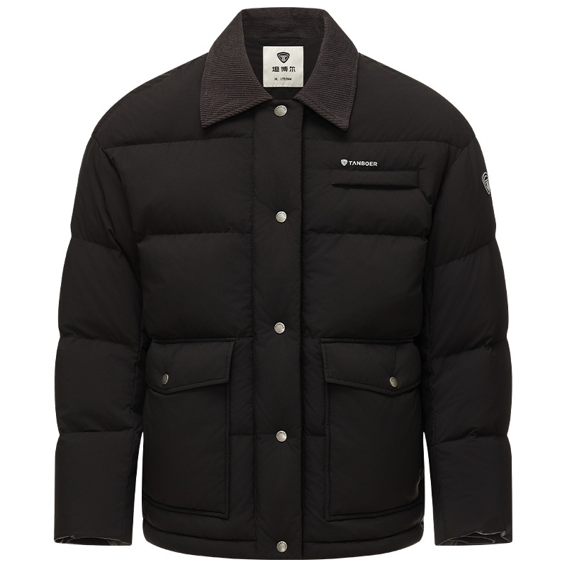 坦博尔官方2025秋冬新款衬衫领时尚巴恩风羽绒服短款男女同款外套