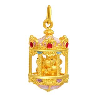 潮宏基五福马黄金吊坠足金挂坠生肖5D硬金鎏彩旋转木马可转动礼物