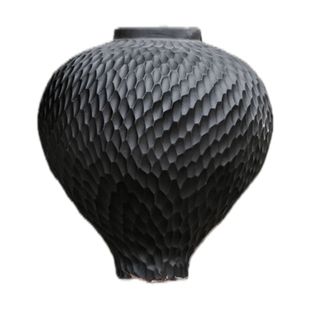 中式景德镇黑釉雕刻陶罐 摆件客厅插花水培种植轻奢玄关软装装饰