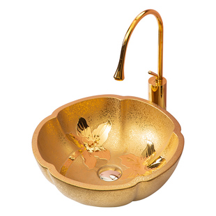 欧式镀金台上洗手盆单盆酒店会所夜店卫生间洗脸盆金色台上盆面盆