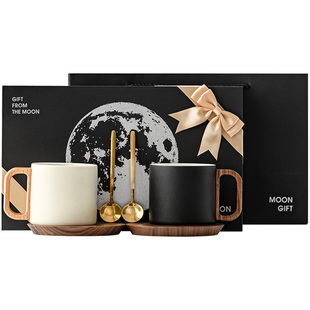 伊文陶瓷半见咖啡杯碟套装高档精致马克杯情侣对杯拿铁杯磁吸水杯