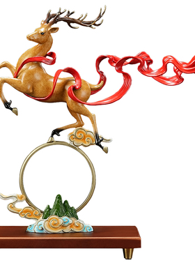 一路高升铜鹿摆件招财乔迁开业