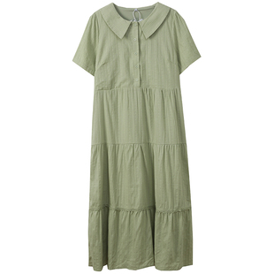 森系肌理感长裙胖仙女莹莹大码女装胖mm夏季娃娃领显瘦蛋糕连衣裙