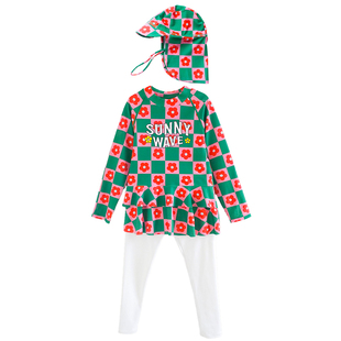 [150码]ILOVEJ童装女童泳衣三件套温泉防晒分体泳裤泳帽/SWUSW03