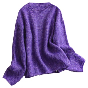 重磅花纱宽松软糯慵懒风圆领毛衣2025冬季新款长袖女装针织衫M374