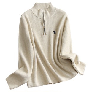 小狗刺绣半拉链立领纯色套头毛衣2025秋冬新款长袖女装针织衫M934
