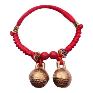 有声虎头学步铜铃铛朱砂男女宝宝婴儿童脚链端午节五彩红绳手链绳