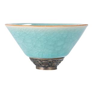 主人杯冰花汝窑陶瓷斗笠杯茶杯品茗杯开片可养个人专用高端送礼款