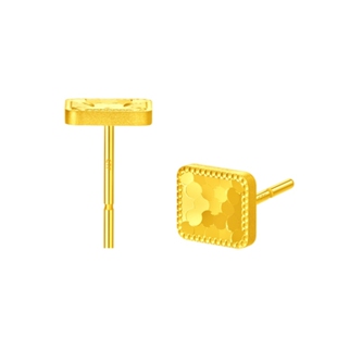 调太幅方牌鱼鳞耳钉 女18K金蹦迪耳环黄金足金纯银金币项链简约潮