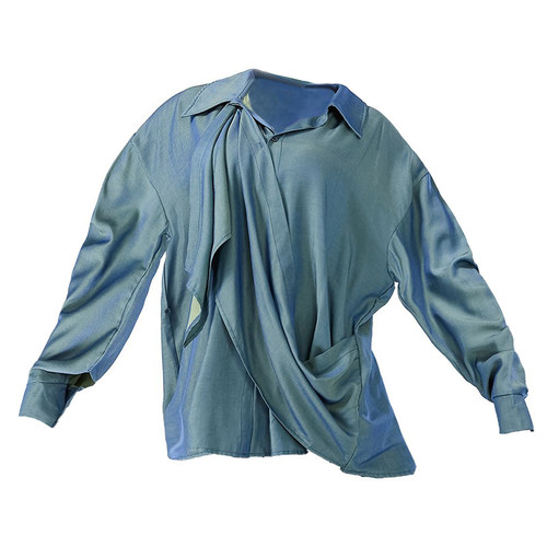 GTD现代舞服装女清水蓝飘逸宽松衬衫式演出练功服侧飘片爵士衬衣
