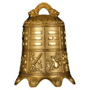 纯黄铜八仙寺庙八卦铜钟摆件镇屋八宝铜铃铛挂件平安钟安宅装饰品