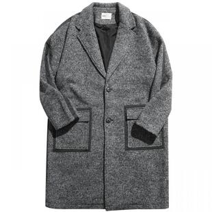 流石男装高端时尚中长款毛呢大衣男士2025年冬季新款拼接羊毛外套