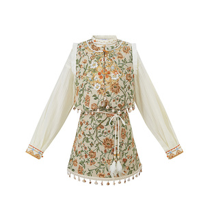 云藏月绣小货郎半身裙原创日常圆领比甲A字裙国风套装汉元素女夏