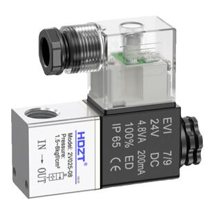 二位二通电磁阀2V025-08一进一出气动单向控制24V线圈220V换向阀