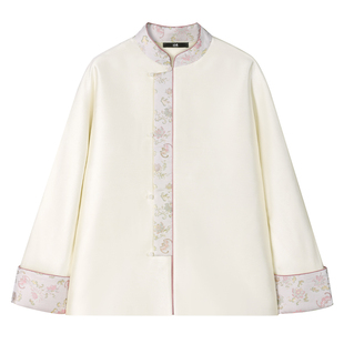 中国丝绸隆鹊丝毛拼喜福连年上衣新中式秋冬羊毛外套夹桑蚕丝棉服