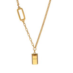 好运暴富小金砖项链女2022年新款网红轻奢时尚高级感小金条锁骨链