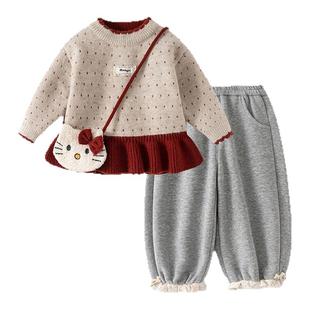 女童套装红色毛衣2026新款拜年服超好看过年衣服洋气时尚儿童宝宝