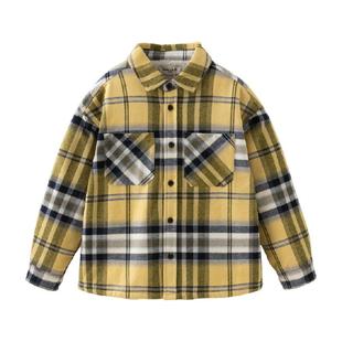 戴维贝拉男童加绒衬衫儿童格子衬衣清仓冬装男孩上衣外套童装