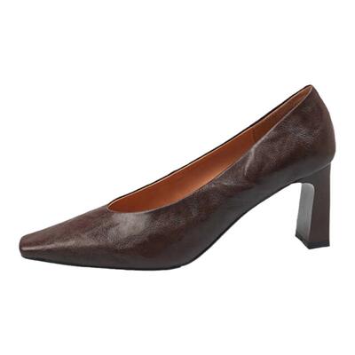 中跟商务单鞋羊皮高跟鞋方头法式