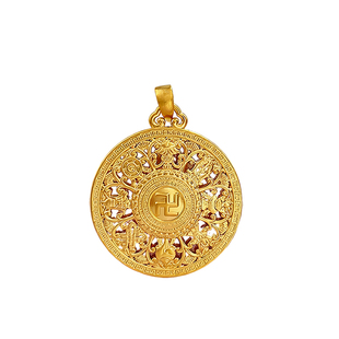 百泰首饰古法黄金吊坠足金八宝祥瑞项坠卍字纹八宝罗盘挂坠子女款