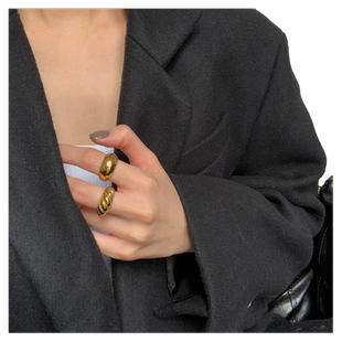 欧美跨境个性金色光面螺纹戒指女韩版牛角包时尚冷淡风开口食指环