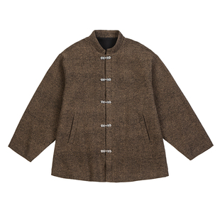 K叔秋冬新中式国风唐装毛呢男夹克新中式宫廷复古风汉服大码外套