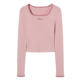 【59/件】EPTISON针织打底衫2025冬季新款美式少女风修身花边上衣