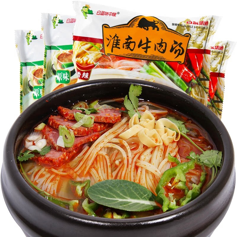 白蓝正宗淮南牛肉汤袋装方便粉丝汤泡面冲泡酸辣红薯粉丝速食产品