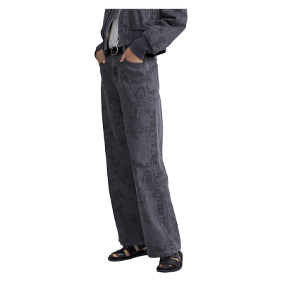 OTT春秋新品印花图案直筒牛仔裤女复古风时尚百搭简约阔腿裤女装