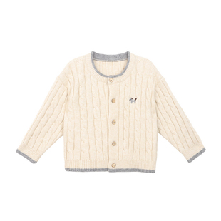 小O爸男婴童 宝宝毛衣男童2025新款小狗刺绣婴儿秋冬麻花开衫外套