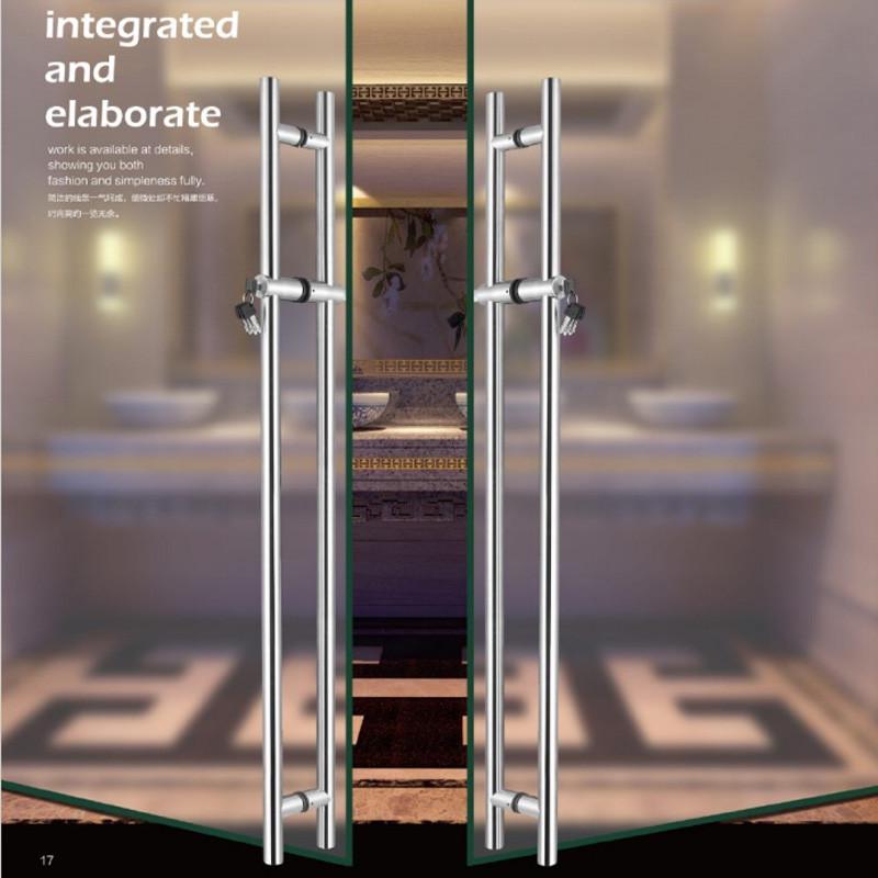 304不锈钢带锁玻璃门拉手 无框玻璃门把手含锁大门拉手锁推拉门锁