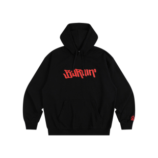 BURNIN*小火苗横排LOGO撞色连帽卫衣男女宽松美式帽衫上衣百搭潮