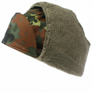 德军军版抓绒帽雷锋帽户外军迷丛斑迷彩冬防寒保暖小兵帽加厚护耳
