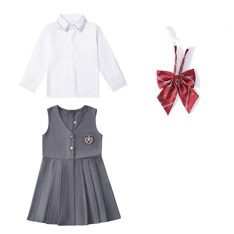 元旦学院风小学生校服jk儿童背心裙女合唱朗诵演出马甲白衬衫套装