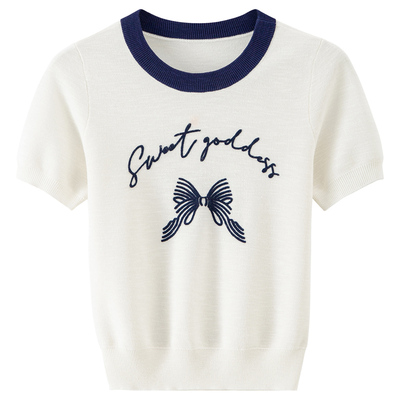 【线条蝴蝶结】BANANA BABY2026年新款甜美字母薄针织衫女短袖