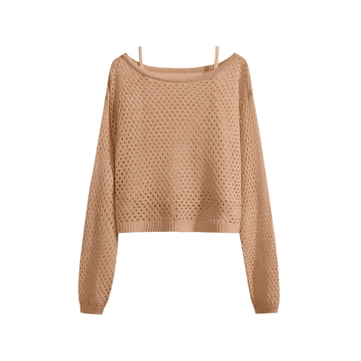 VIVICATHY2025早秋镂空罩衫背心两件套女宽松松弛感百搭长袖套装