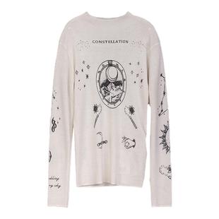 诗梦女装秋冬半高领羊绒衫白色圆领印花修身打底衫显瘦舒适百搭