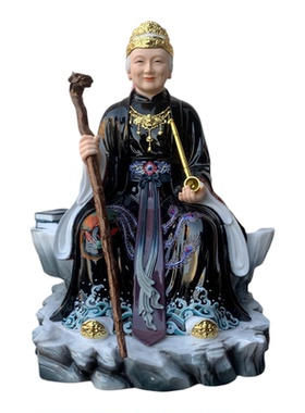 彩绘黑老太神像家用客厅招财摆件
