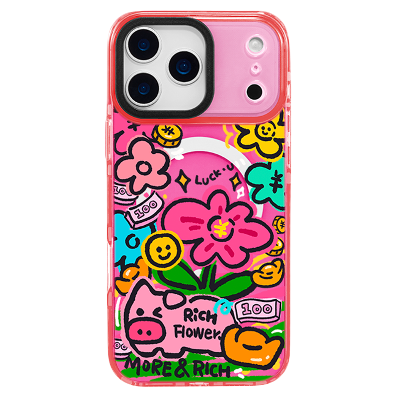 原创适用iPhone17ProMax有钱花16手机壳15磁吸新款苹果14带挂绳13喜庆过新年马本命红色12多彩有钱花透明