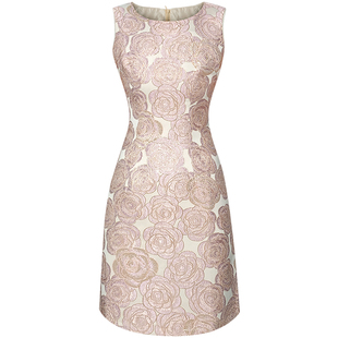 很亮眼的粉色！名媛风提花小众直筒背心裙气质小香风连衣裙 774