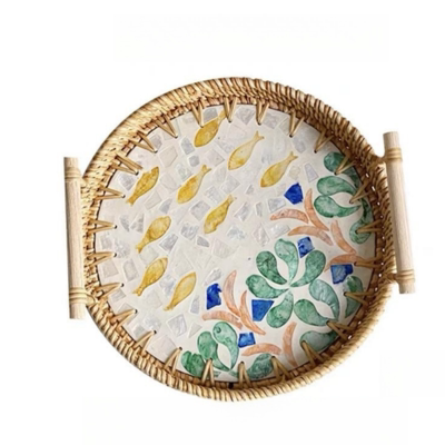 越南藤编贝壳托盘面包篮馒头筐