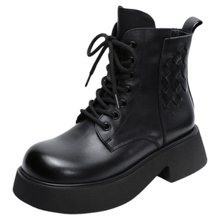 牛皮欧美时尚新款厚底短靴女款显瘦2026春夏季真皮女士英伦短皮靴