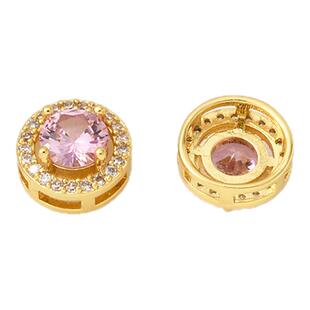 铜镀18K金高保镶粉锆石圆形多通隔珠手工diy手链双排厚银串珠材料