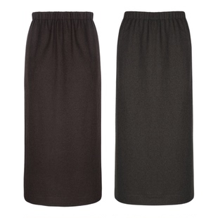 LYNEE【巴黎左岸】松紧腰羊毛半裙女冬新款后开叉直筒百搭半身裙