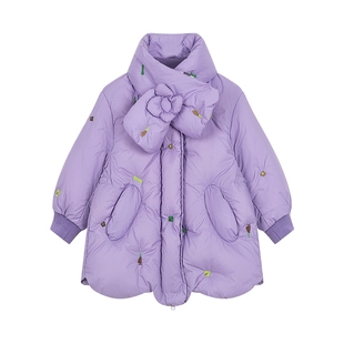 【商场同款】马拉丁童装冬装新款女童小童绣花轻柔中长羽绒服
