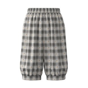 【新品】papa爬爬夏季儿童裤子男女童纯棉格纹灯笼裤童趣可爱百搭